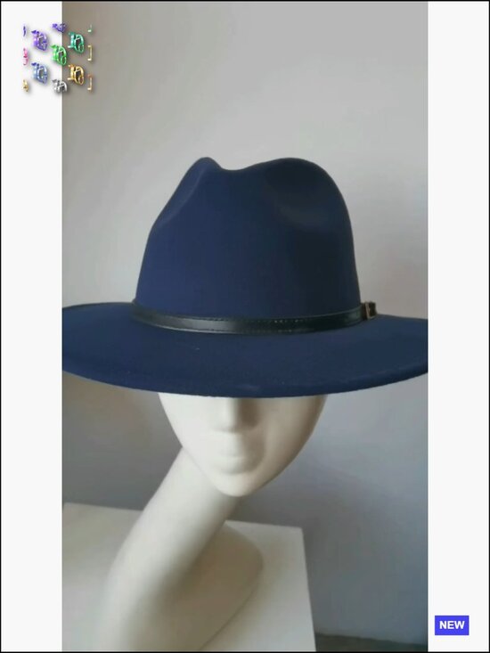 Classic Wool Felt Wide Brim Fedora Hat with Belt Buckle Lightweight Adjustable